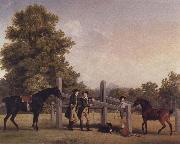 George Stubbs The Third Duke of Portand and his Brother,Lord Edward Bentinck,with Two Horses at a Leaping Bar Sweden oil painting artist